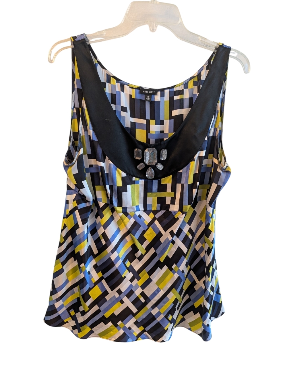 Nine West Black, Lime Green & Blue Geometric Jewel-Accent Tank